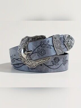 NWT Women's Western Retro Bohemian Vintage Style Belt Embossed Flower Size L